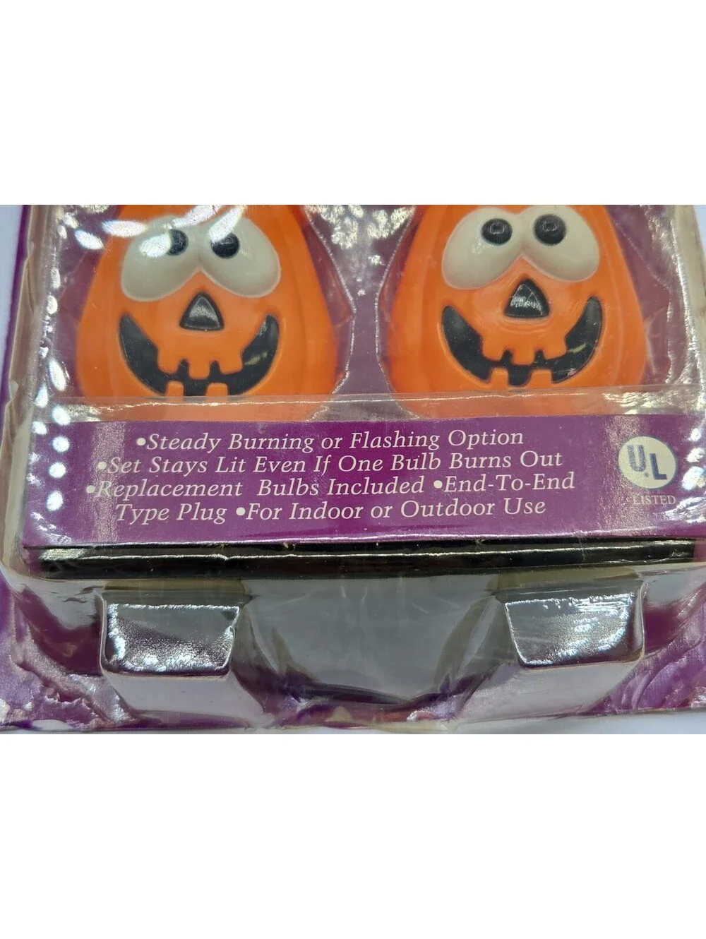 VINTAGE FUN WORLD HALLOWEEN SET OF 10 WHITE-EYED JACK-O'-LANTERN STRING LIGHTS